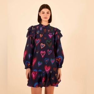 Farm Rio Ikat Dyed Hearts Mini Dress